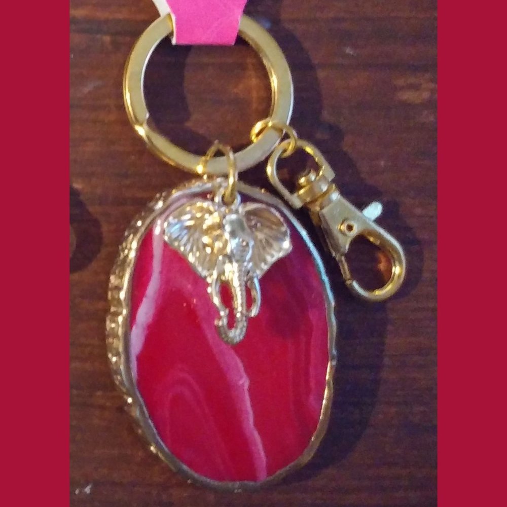 Quartz (Imitation) & Good Luck Elephant Keychain